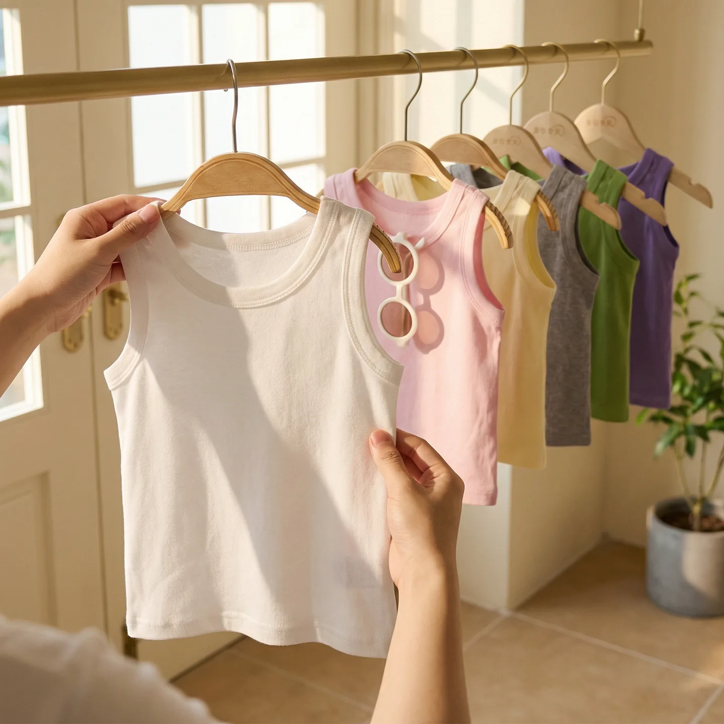 Children's Thin Solid Color Vest Boy Girls Sleeveless T-shirt Comfortable Bottoming Shirt Girls Summer