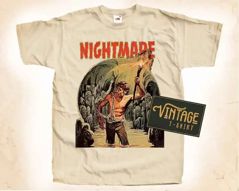 

Nightmare T shirt Tee Natural Vintage Cotton Movie Poster Beige All Sizes