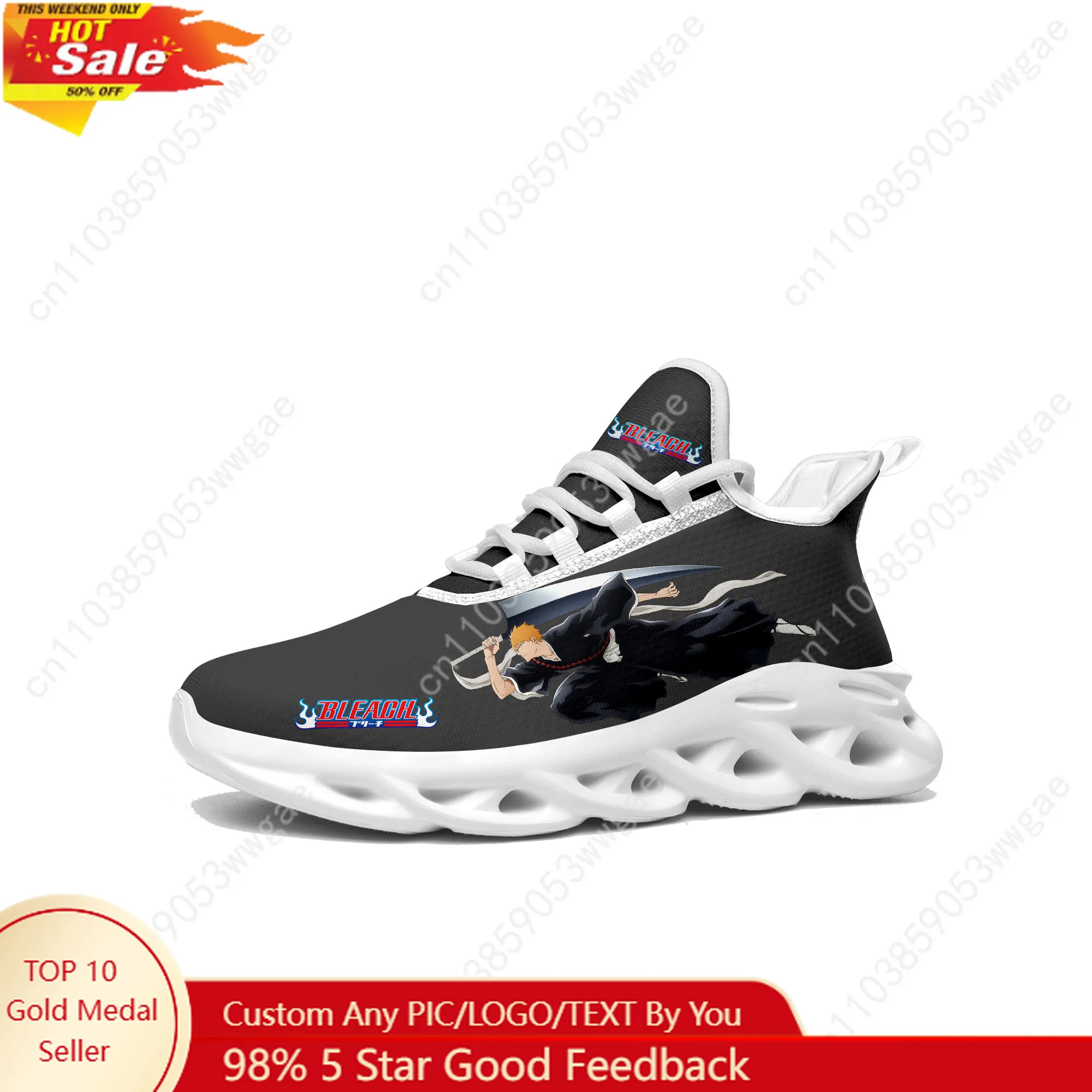 

Bleach Lace Mesh Shoes Flat Sneaker Mens Womens Sport Running Shoes Sport Sneakers High Quality Anime Personalized Footwears