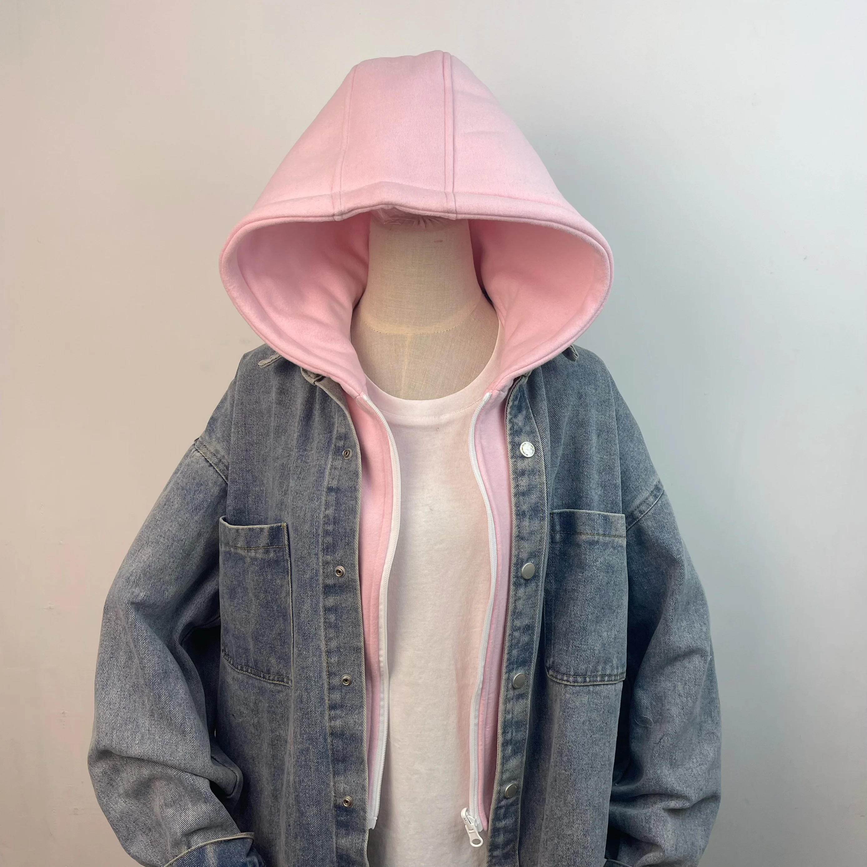 Fake Hooded Hat for Denim Coat, Jersey, Jacket, Fake Collar Cap with Zipper Decoration Garments Detachable Hood Hip Hop