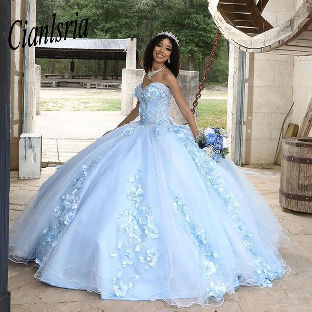 Light Blue Princess Quinceanera Dresses Sweetheart Lace Appliques Ball Gown  Sweet 16 Dresses Vestidos De 15 Años - Quinceanera Dresses - AliExpress