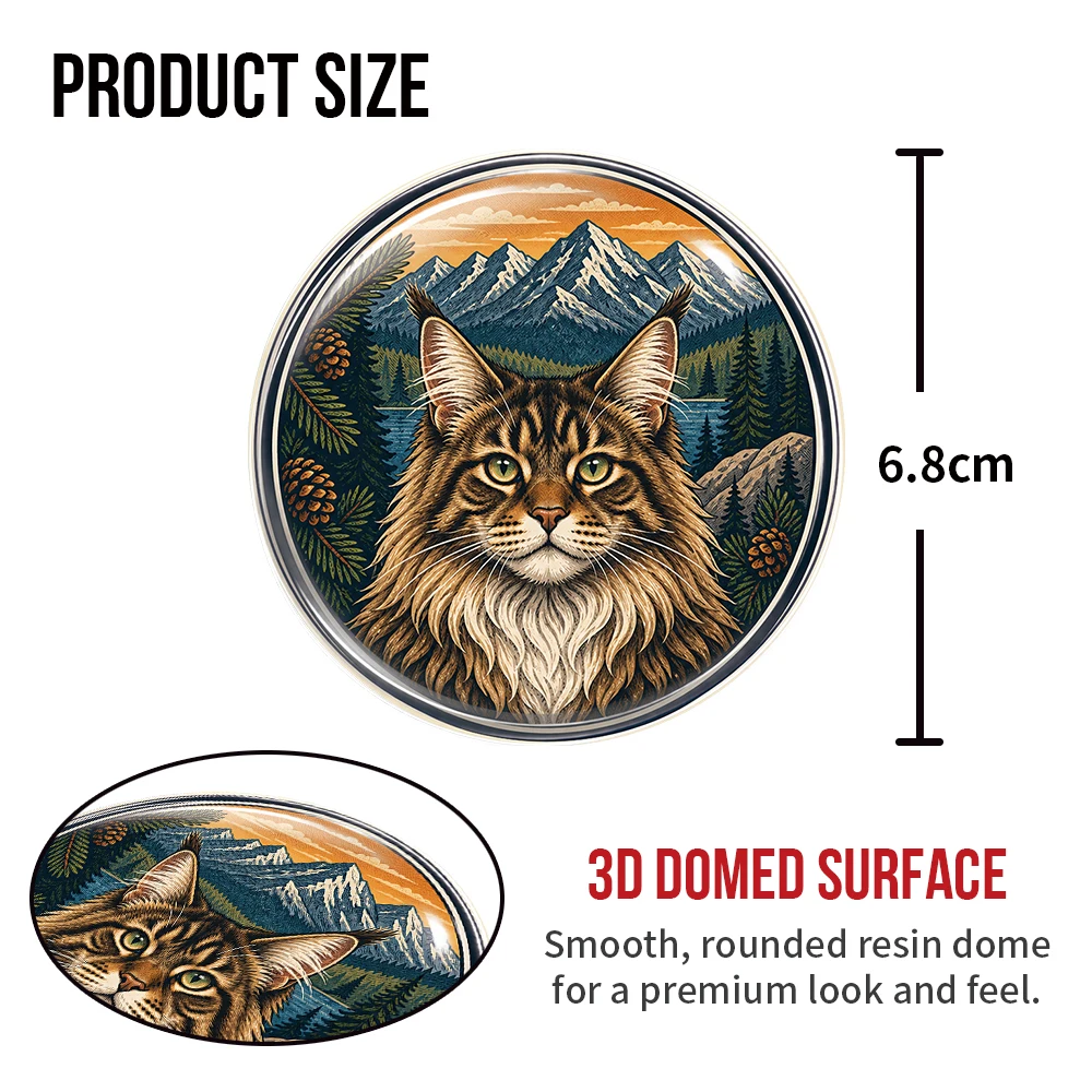 Maine Coon Cat 3D Resin Domed Sticker Round Animal Art Waterproof Decal Self Adhesive Emblem for Car Laptop Tumbler Cup Helmet