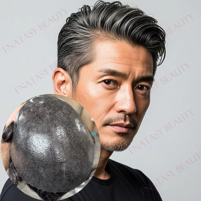 

Незаметный мужской парик-система из натуральных волос (оттенки 1B40, 1B50, серый), с естественной линией роста волос, полиуретановая основа 0.1 мм, инъекционная полиуретановая основа, мужской тупе.