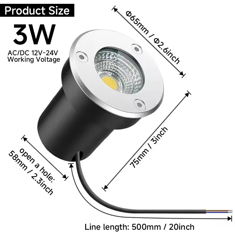 방수 LED 지하 조명, 야외 지상 정원 경로, 바닥에 묻힌 마당 스팟 풍경, 12V, 220V, 3W, 4 개