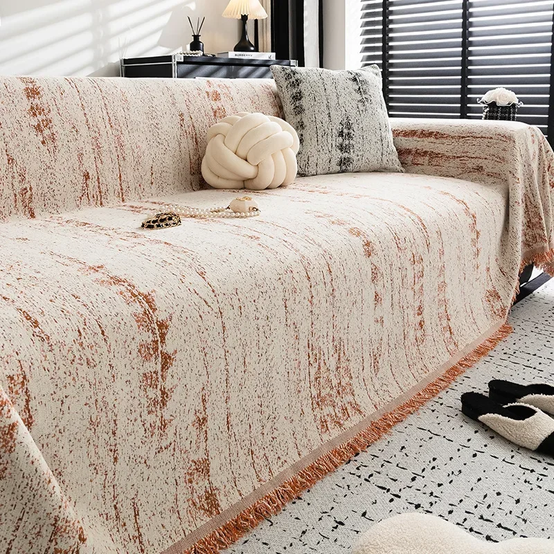 European Chenier Sofa Towel with Tassel Anti-Cat Scratching All-Cover Couch Blankets Soft Easy-Care Home Decor for Living Room
