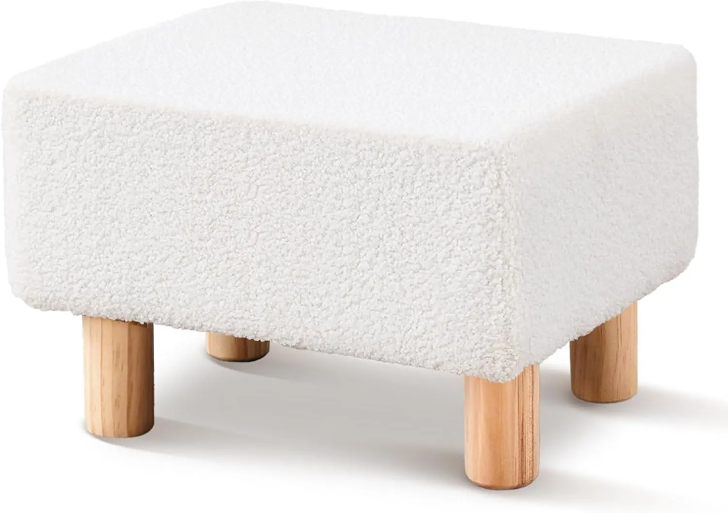 

Ottoman,Modern Footrest With Soft Padded Seat,Teddy Velvet Foot Stool With Wood Legs,Small Square Pouf For Living Room，Bedroom