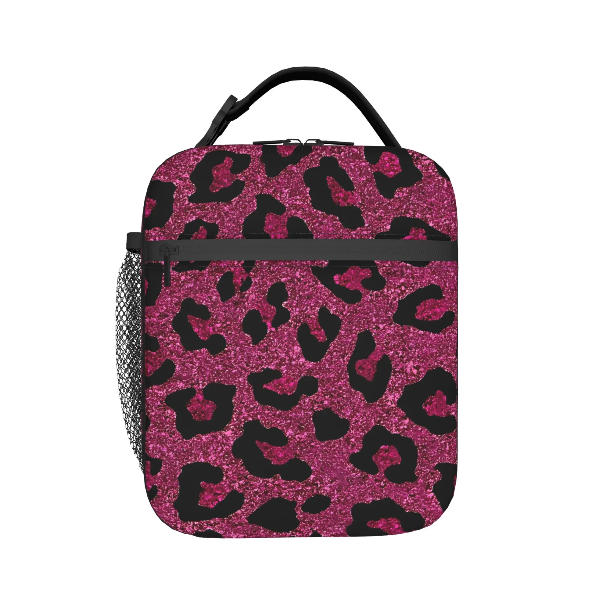 Pink Glitter Leopard Print Lunch Bag  Funny Lunch Box For Child  Outdoor Picnic Cooler Bag Oxford Thermal Tote Handbags