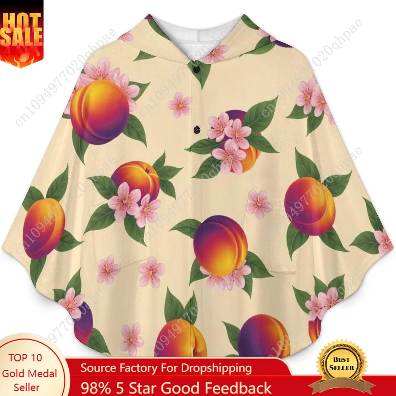 Pull couverture en flanelle confortable, sweat à capuche surdimensionné à motif Floral de fruits avec poches pour enfants et adolescents