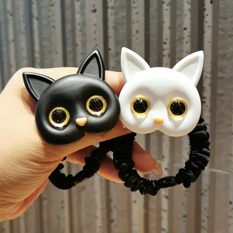 2Pcs Women Cute Cartoon Cat Rubber Bands Elastic Hair Bands Korean Headwear for Girls Children Lovely Hair Accessories Ornaments