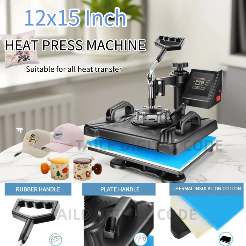Factory Manufacture 5 In 1 Combo Heat Press Transfer LCD Double Display Heat Press Machine T-shirt Mug Plate Printer