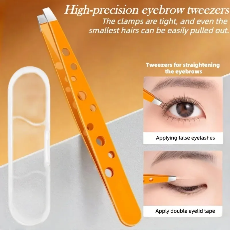 Portable Eyebrow Tweezers Set With Storage Case Flat Tip Precision Tweezers for Eyebrow Shaping Facial Hair Removal