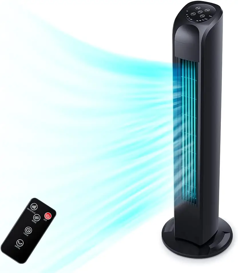 

Oscillating Tower Fan for Bedroom, Portable Standing Fan with Remote, 3 Modes 3 Speeds, 7.5H Timer, 120° Quiet Cooling