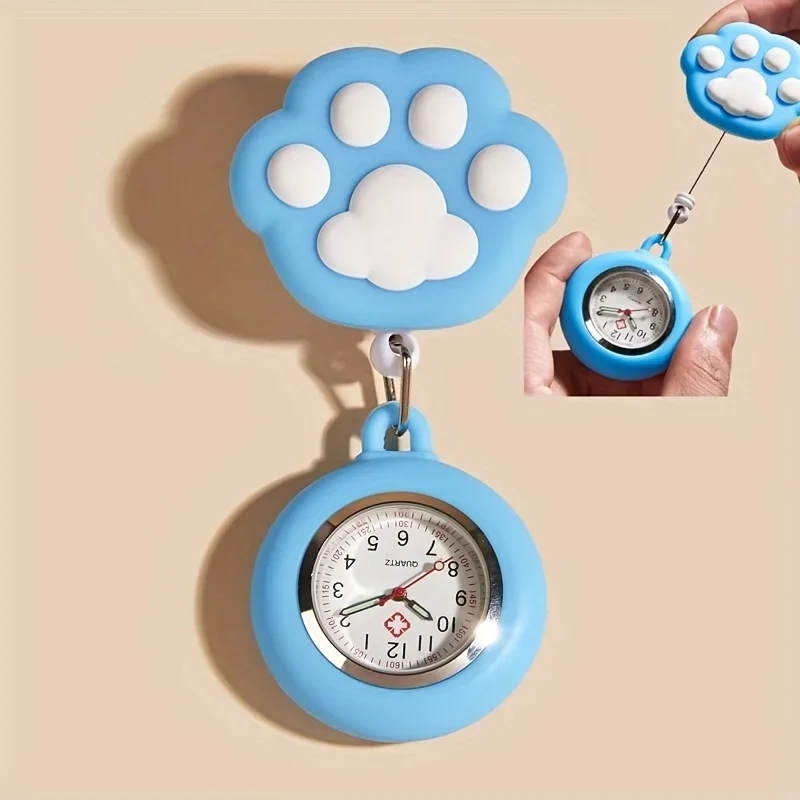 Cute Cat Paw Nurse Watch Brooch, Silicone With Clip, Retractable Telescopic Health Care Nurse Doctor Paramedic Medical Pocket