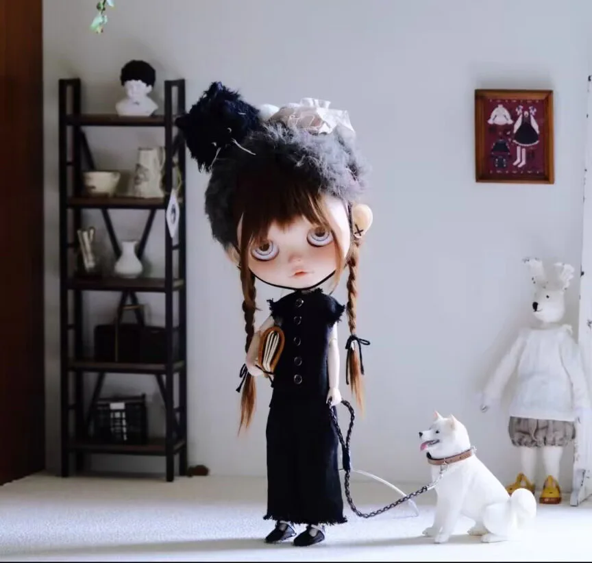 1PCS Blythe black Jumpsuits 1/6 30cm(Fit for azone,Pullip,Ob22/24/26, Licca)