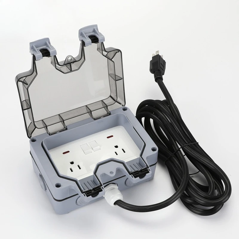 IP66 US standard plug with wire waterproof socket 110v two-position US 15A rainproof power strip outdoor waterproof socket