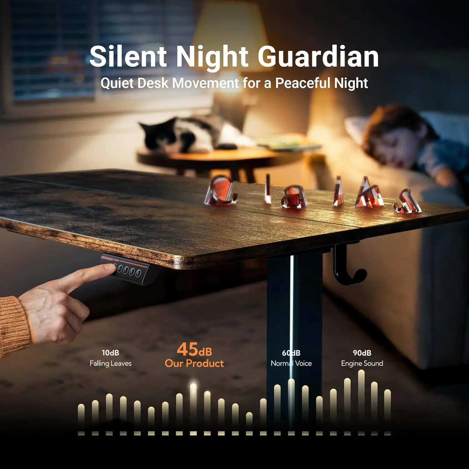 مكتب قائم كهربائي قابل للتعديل، حامل للمكتب المنزلي مقاس 24 × 48 بوصة مع لوح لصق، إطار أسود/لوزة بنية