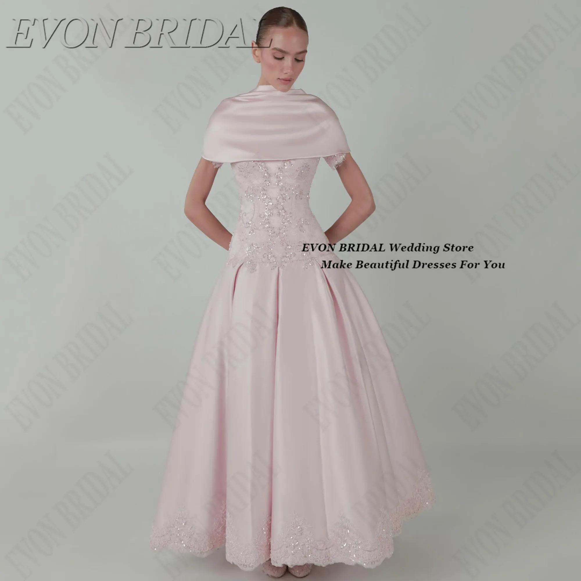 

Элегантное розовое вечернее платье с бисером и аппликациями, коротким рукавом, для выпускного вечера, с накидкой, на заказ, для вечеринок в Саудовской Аравии, EVON BRIDAL Элегантные розовые вечерние платья с бисером и