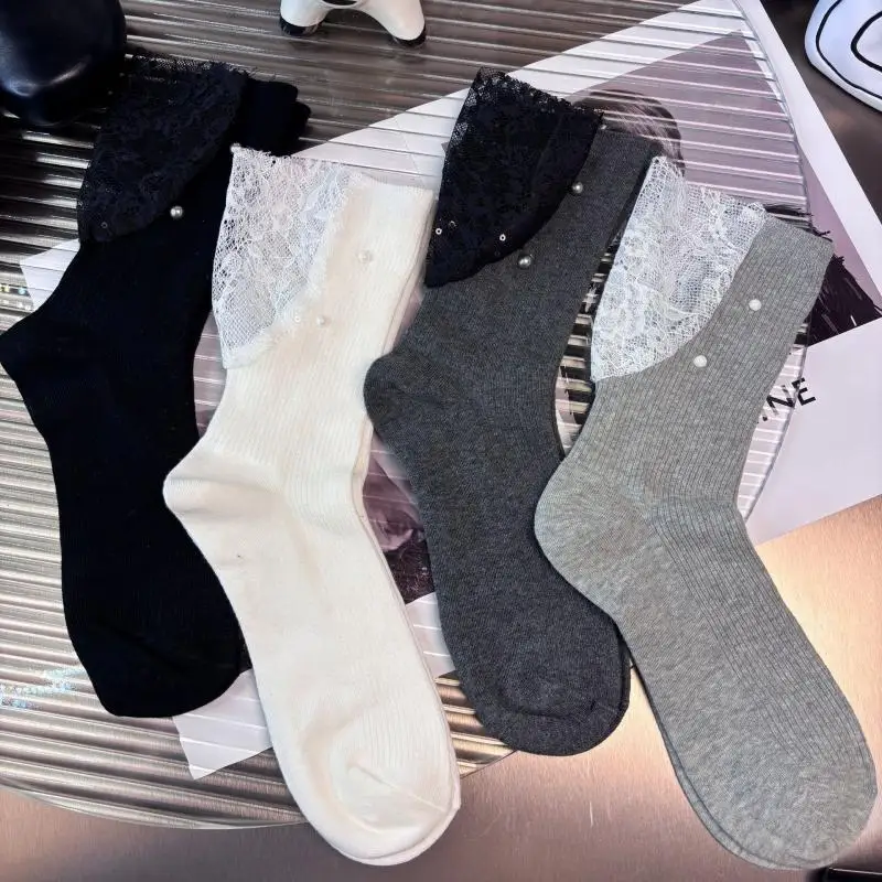 4pair  Women 2026 Lace Socks Summer New Style Personalized Fashion Sweet Heel Wide Mouth Princess Cute Girls Short Skirt Luxury