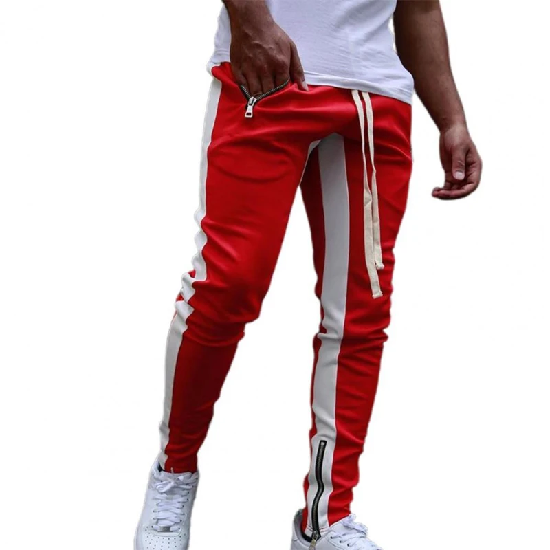 Men\'s Sports Joggers Pants Zipper Patchwork Casual Stitching Pants Fitness Bottoms Skinny Sweatpants Gyms Male Track Pants M-3XL