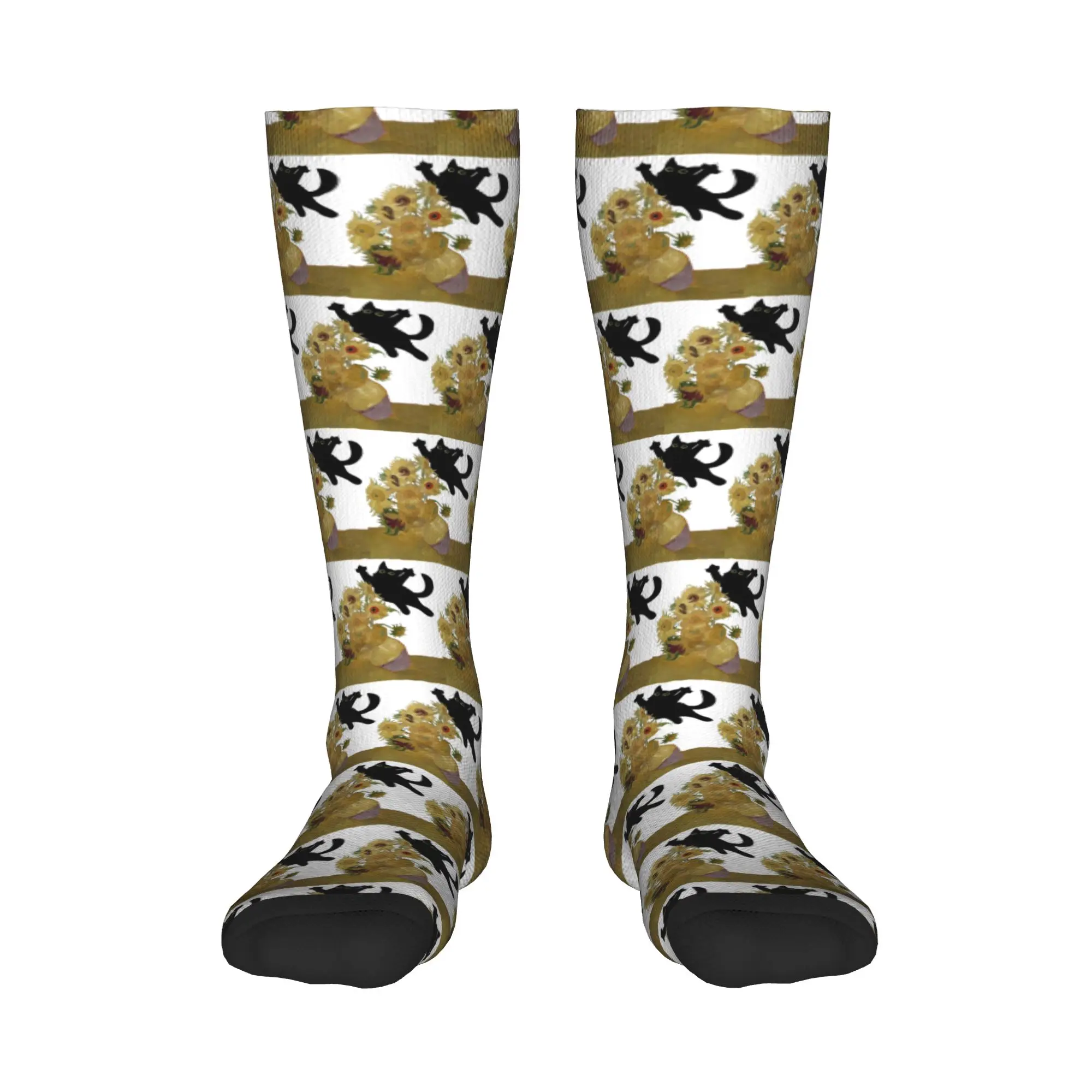 

All Seasons Crew Stockings Vincent Van Gogh Flowers Cat Socks Harajuku Casual Hip Hop Long Socks Accessories for Men Women