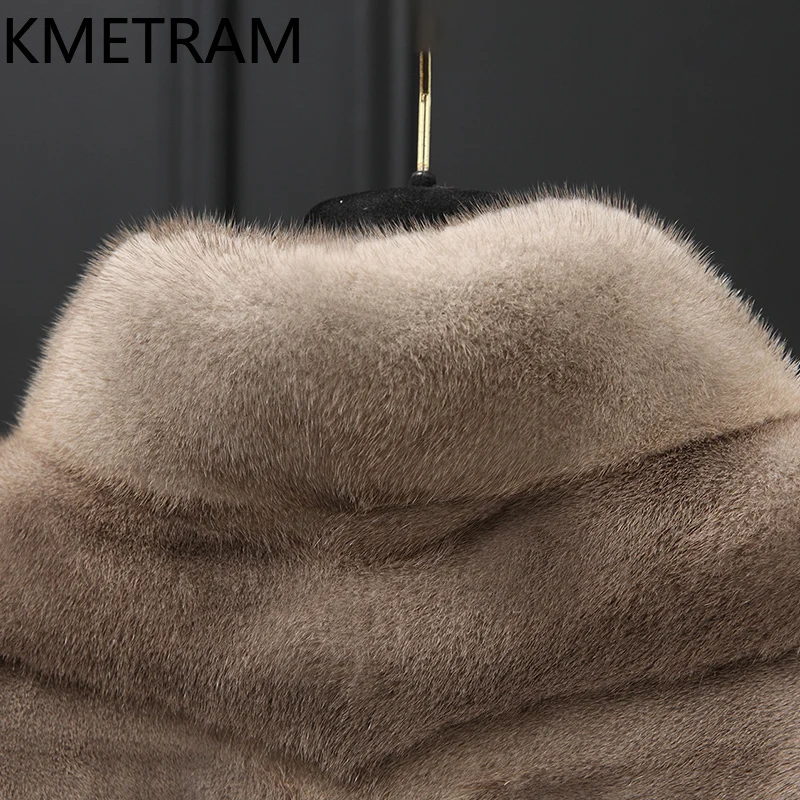 KMETRAM 100% فرو المنك الطبيعي ملابس خارجية جديدة بياقة واقفة معطف فرو حقيقي عالي الجودة ملابس نسائية قصيرة شتاء 2025 ropa mujer