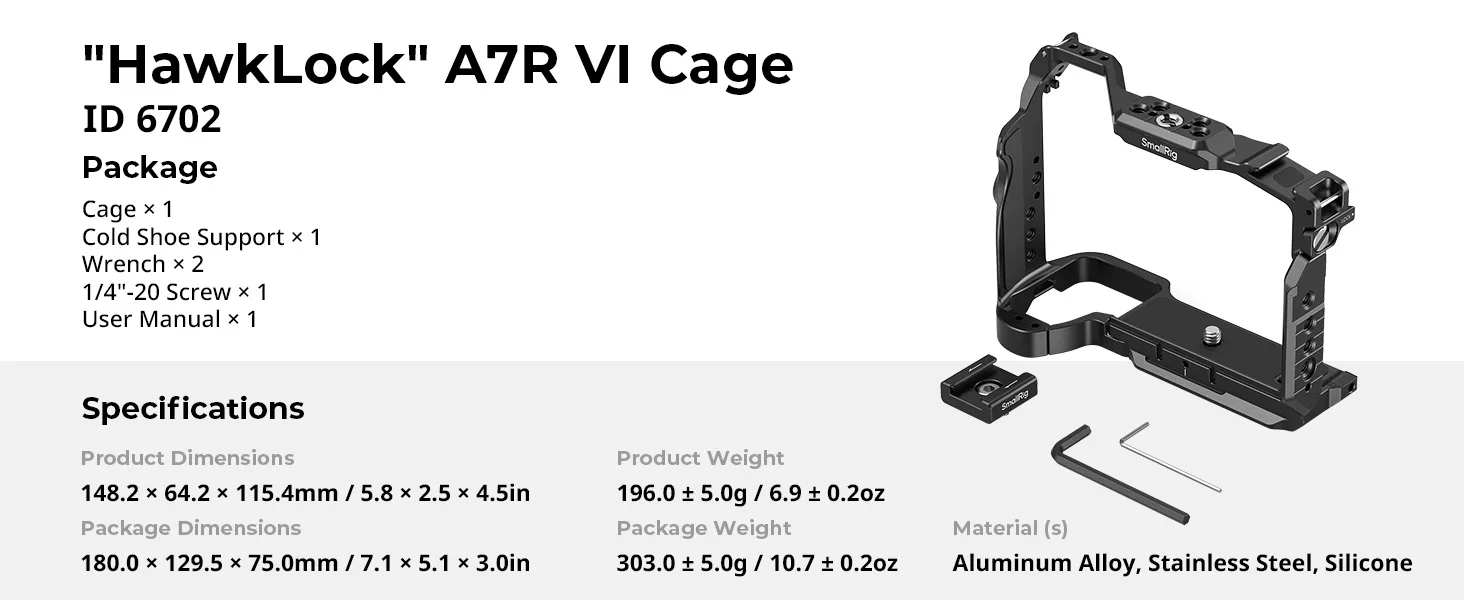 SmallRig A7R VI "HawkLock" Schnellwechselkäfig für Sony Alpha 7R VI mit 1/4"-20 Gewinde-Kaltfassung für Griffe, Monitore und Halterungen 6702 – Detail 7