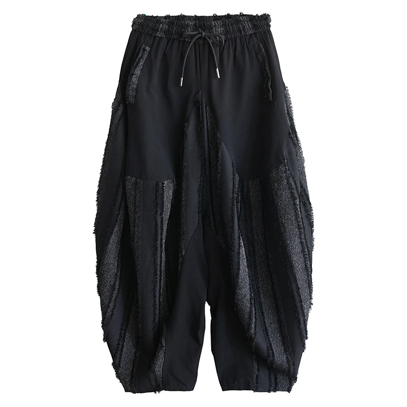 K Sle Harajuku – pantalon ample décontracté pour femmes, couleur Blo, rayures irrégulières, taille haute, Fiber de Polyester, nouvelle collection été