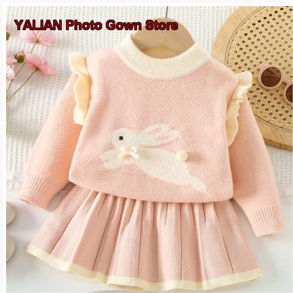 Girls Two-Piece Set Cute Rabbit Knit Newborn First Birthday Christmas Outfit