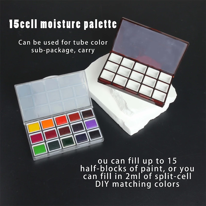 15 Grids Sealed Moist Portable Watercolor Pigment Box With Half Pans For Watercolor Oil Acrylic Gouache Paint Subpackage