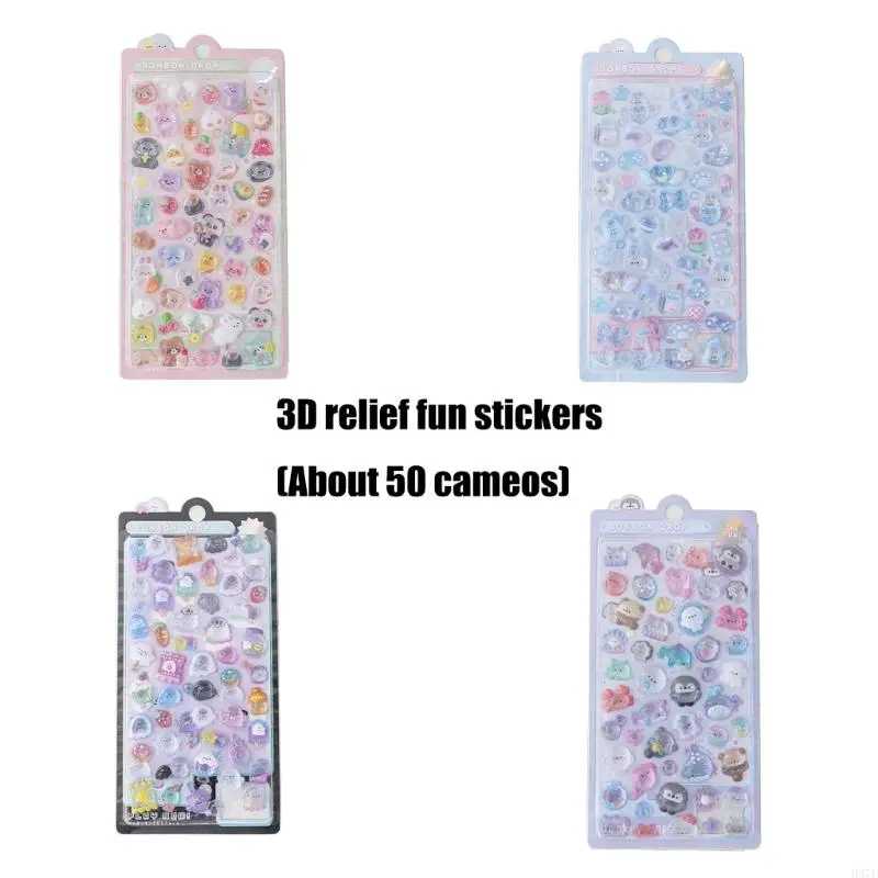 H37F Cartoon 3D Stickers Scrapbooking Stickers Cartoon Animal Stickers for Planner Journals Tablet Skateboards, Nail Decals