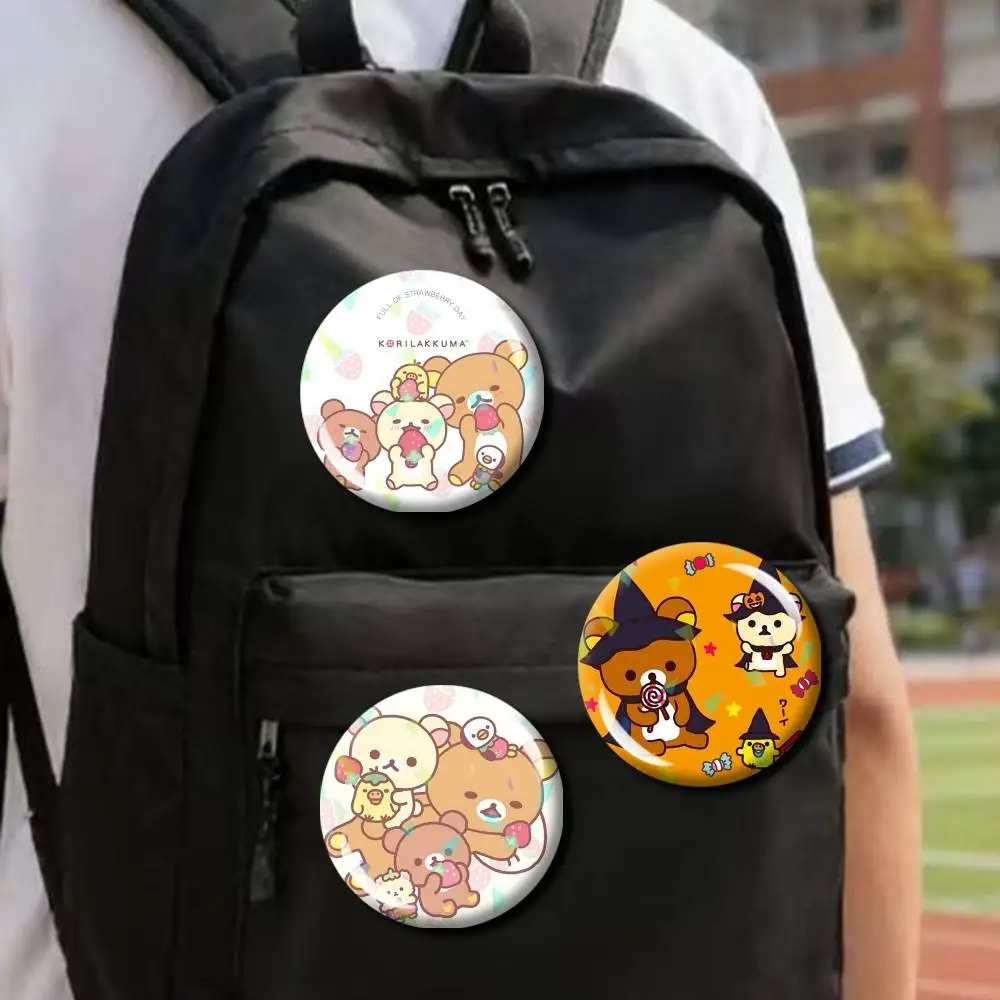 Relax-Bear R-Rilakkuma Lovely Round Badge Pins Creative Pins Bag Decor Accessories Fan Collection Gifts for Friends