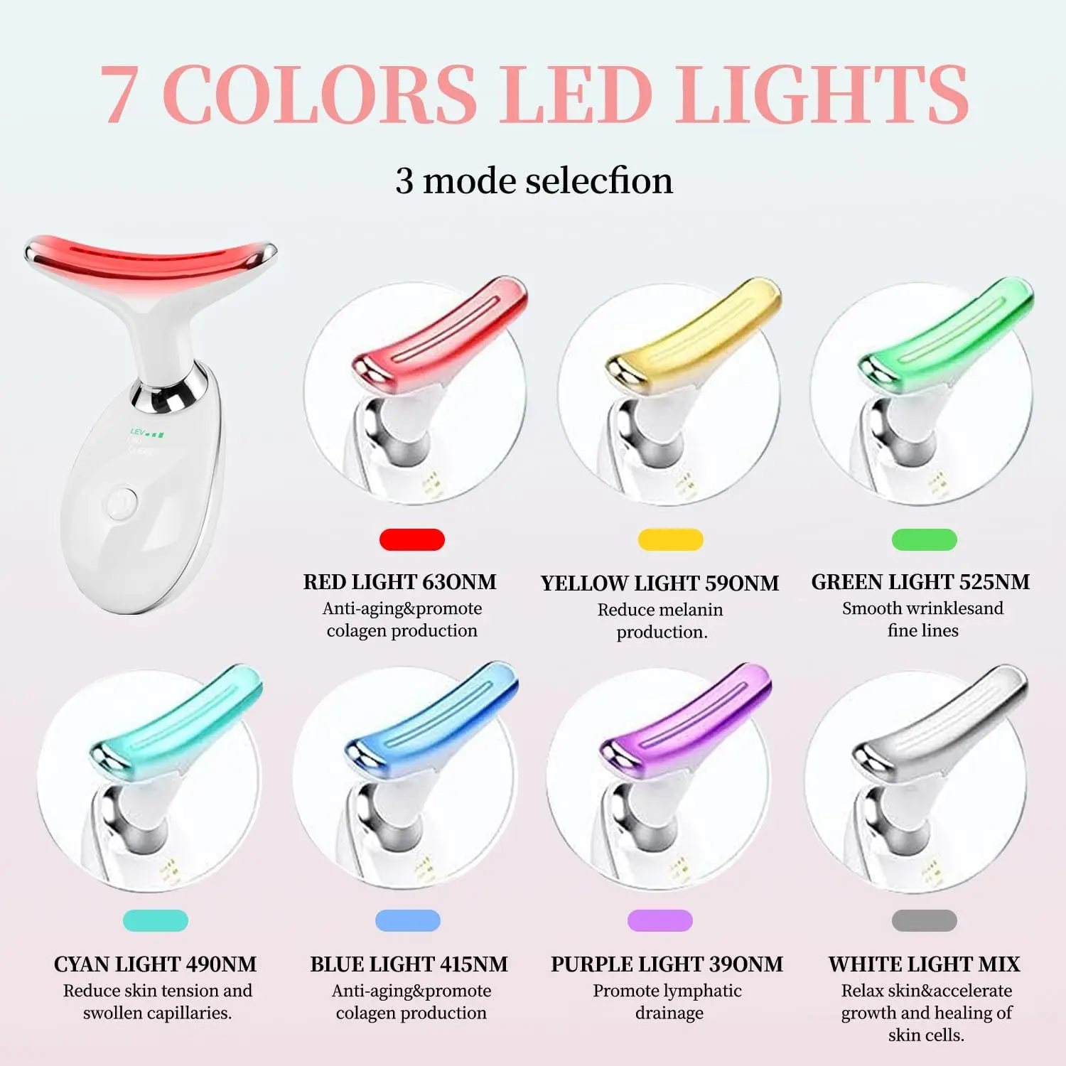 Masseur de Lifting du visage et du cou LED 7 couleurs, outil de sculpture du visage à microcourant, Machine de rajeunissement de la peau pour les soins quotidiens de la peau