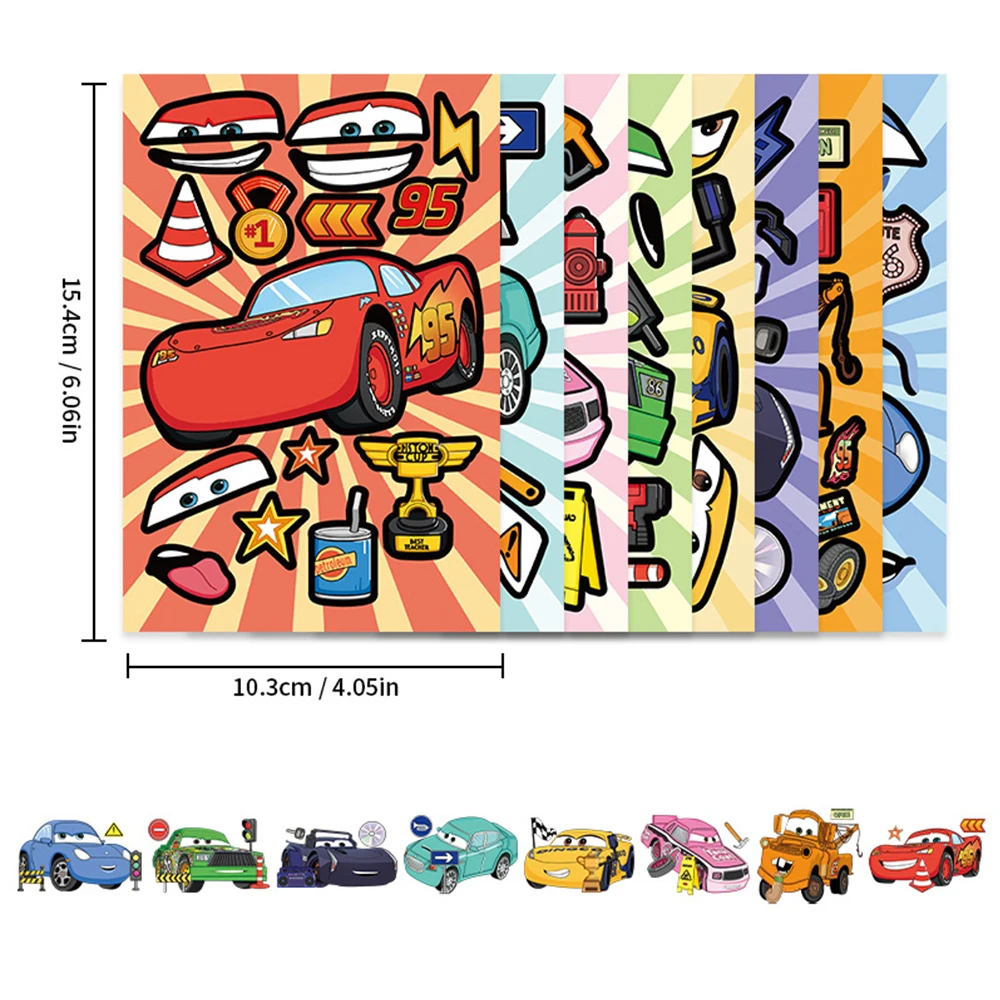 

8/16sheets Disney Anime Cars Make a Face Puzzle Stickers Cartoon Party Assemble Jigsaw Game DIY Laptop Decoration Sticker Gifts