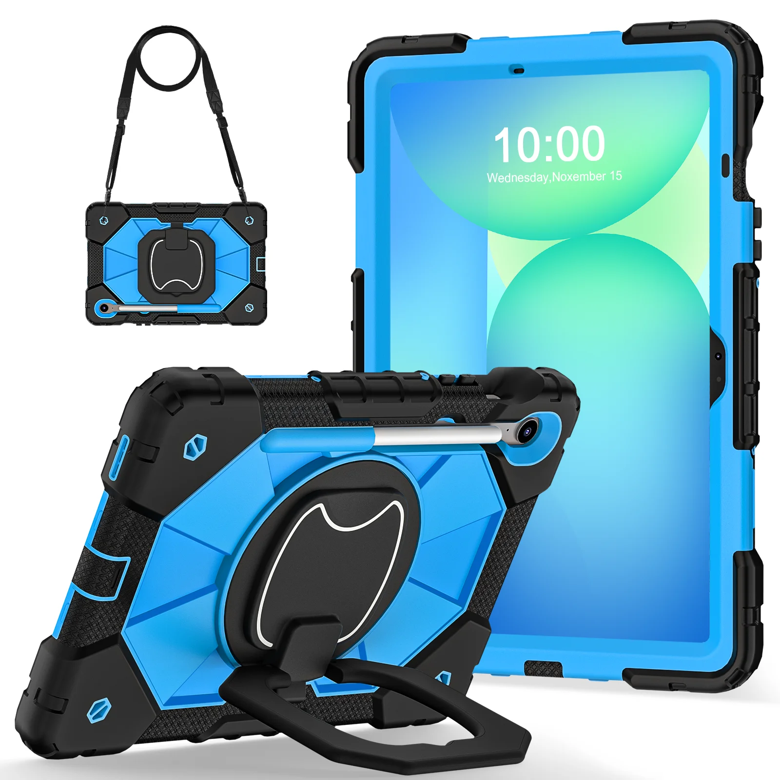 

Heavy Duty Stand Case Universal For Galaxy Tab S10 S9 FE SM-X520 X526B X510 X516B X710 X716B Rotating Cover With Shoulder Strap