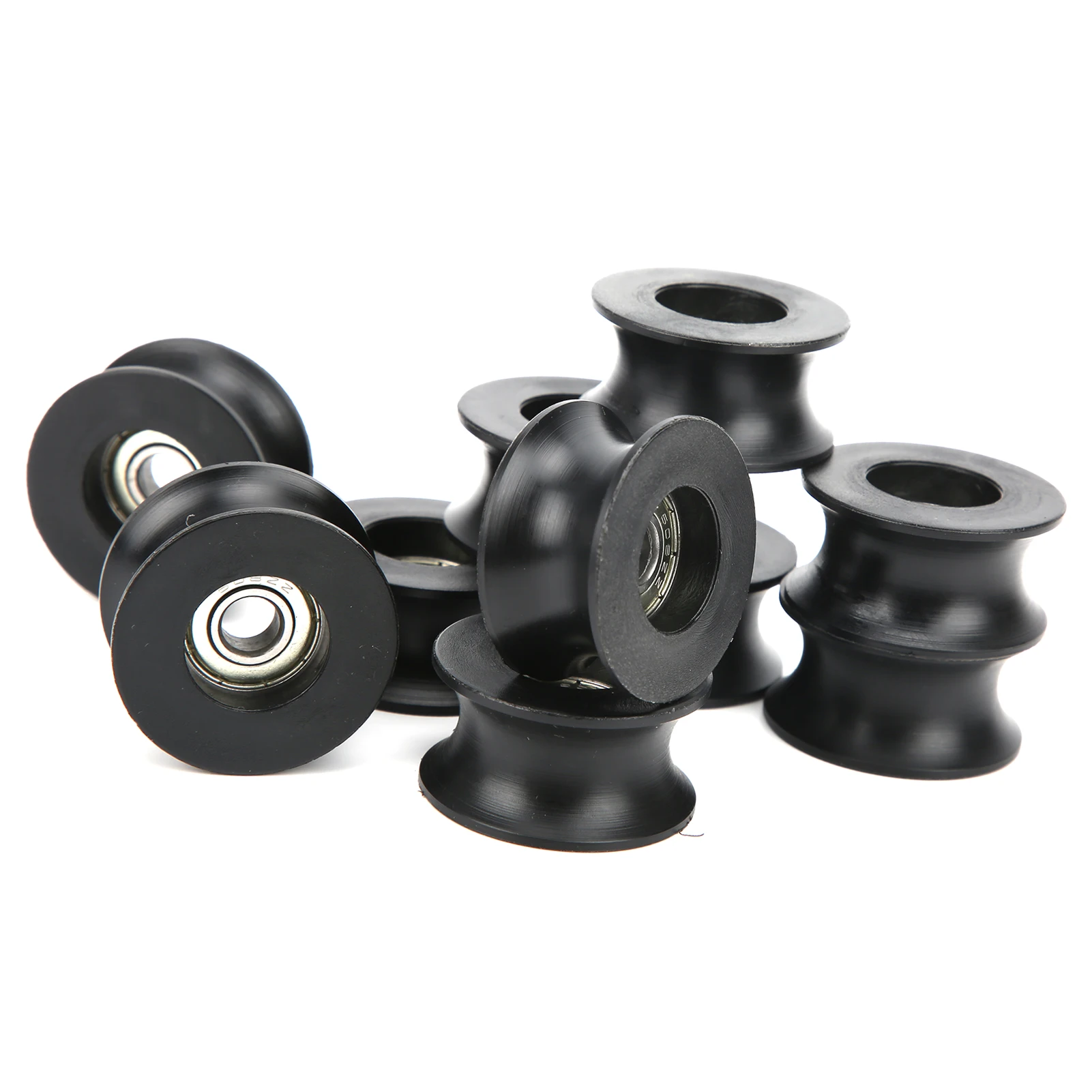 10Pcs Roller Bearing Deep UShaped Groove Nylon Coated Pulley Guide Rail Wheel 608ZZ