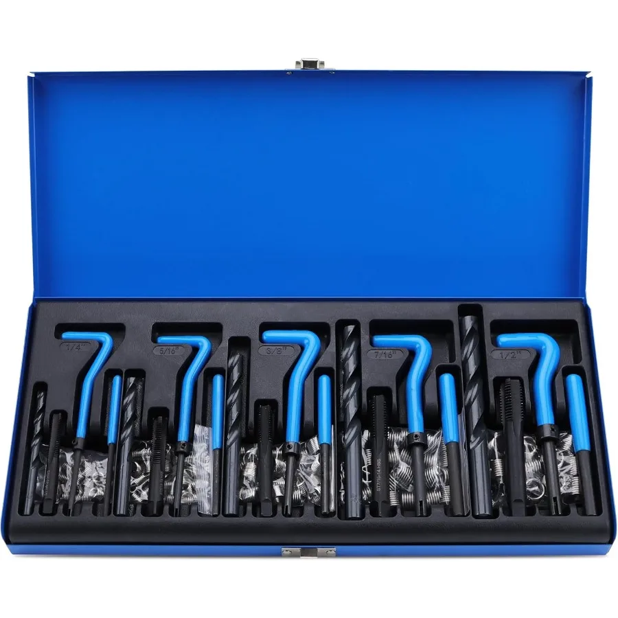 SAE موضوع إصلاح Helicoil Kit 131 قطعة مع لقمة ثقب HSS إدراج الصنابير وأدوات الاختراق لإعادة الخيوط على أنبوب المحرك المعدني R
