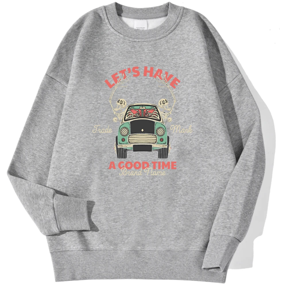 Let\'S Have A Good Time Skeleton Friends Take A Ride Together Print Men\'S Pullover Casual Hoody Fleece Sweatshirt Warm Clothes