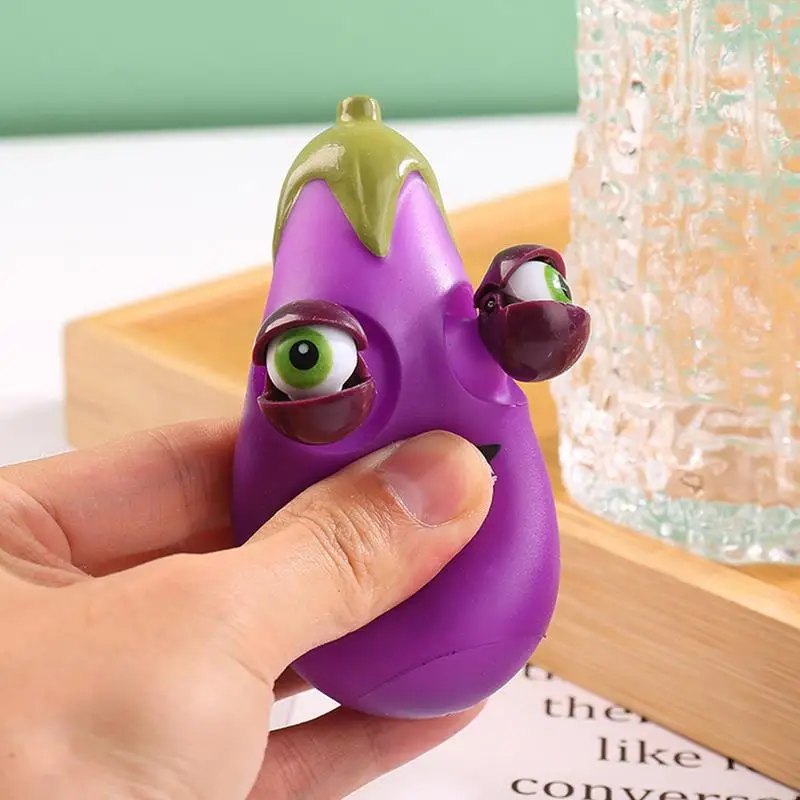 Eggplant Squish Toy Creative Popping Out Eyes Eggplant Pinch Toys Funny Christmas Gift Stress Relief Trick Toy Squish Balls For