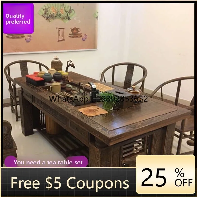 

LYY Tea Table and Chair Set 1.68 to 2m Tea Table Solid Wood New Chinese Style Kung Fu Tea Table