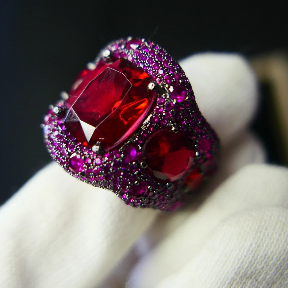 KQDANCE Luxury Heavy Craft Solid 925 Sterling Silver with Large Ruby Red Stones High Carbon Diamond Rings Women Fine Jewelry