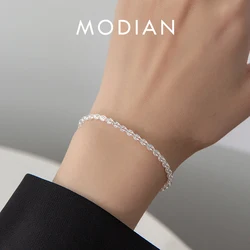 Modian Real 925 Sterling Silver Simple Hollow out Fashion Bracelet Chain For Women Valentine's Day Party Gift Female Jewelry