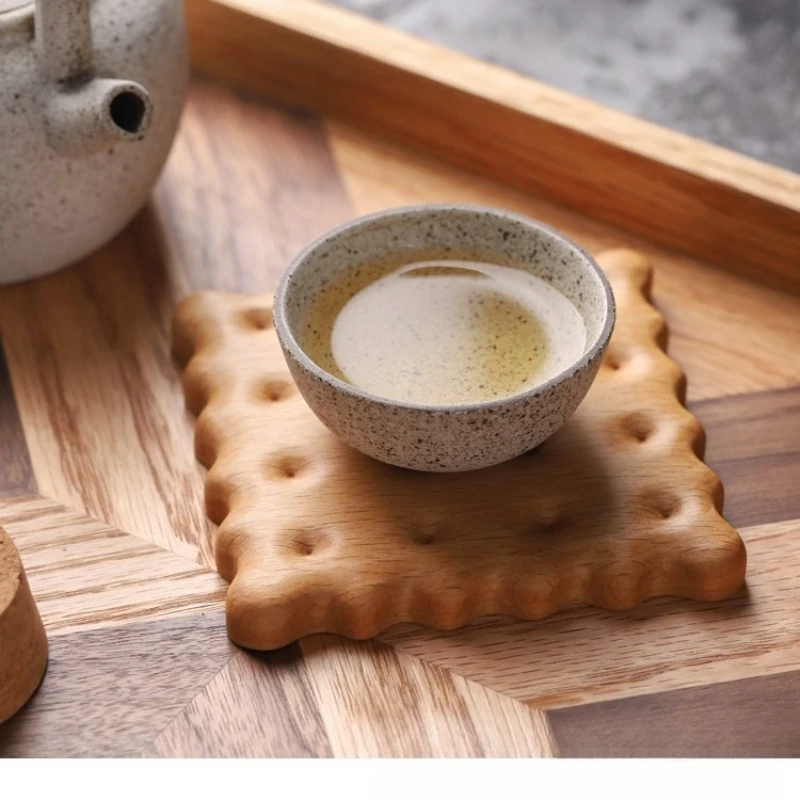 Creative wood biscuit coaster set mug heat-resistant table mat for kitchen home office country drink decoration