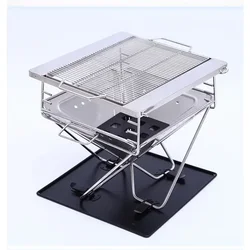 Outdoor Stove Camping Portable Folding Grill Multifunctional Stainless Steel Fire Munch Barbecue Wood Stove Burning Bonfire 2024