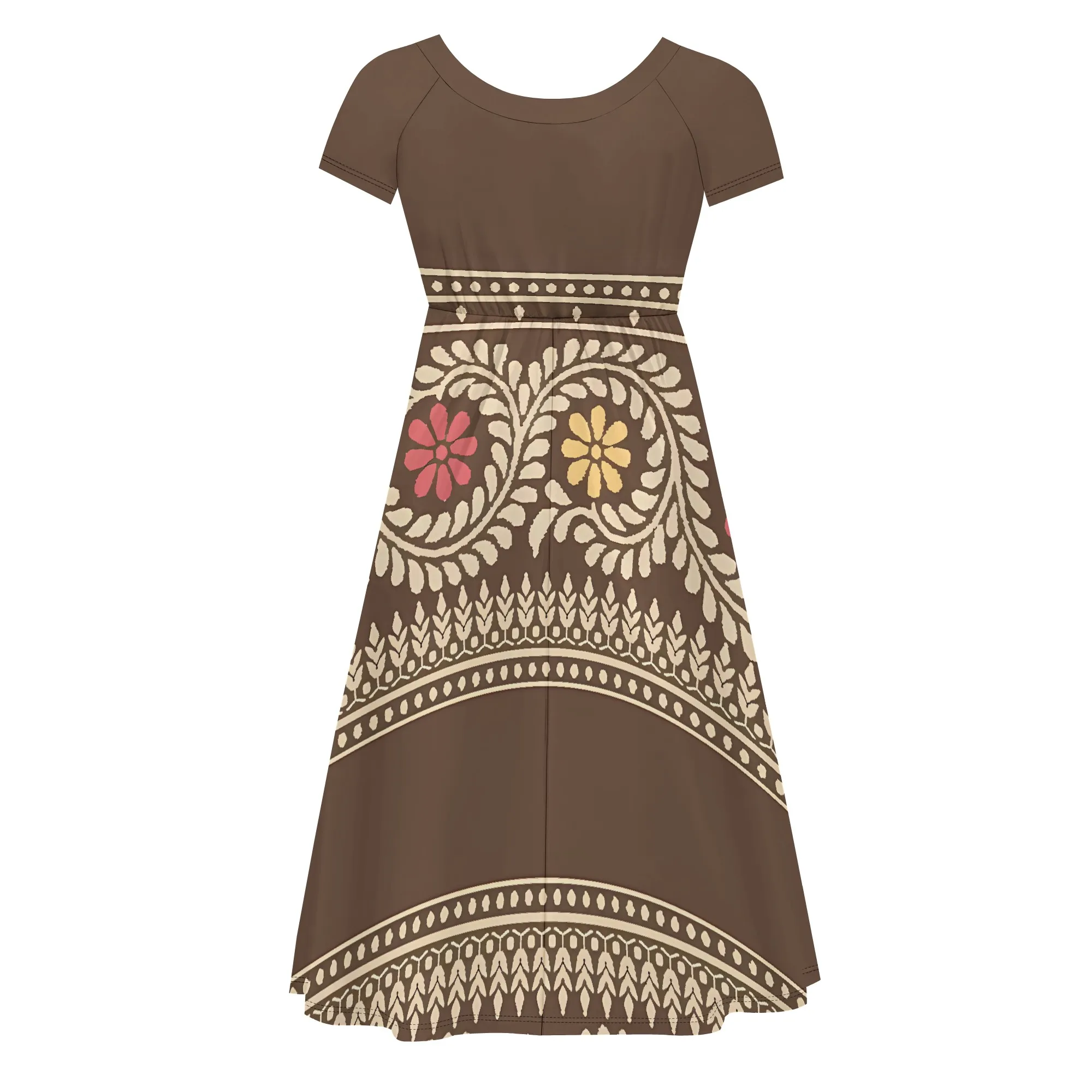 Nupusa Ethnic Floral Print Dress for Women Standard Size Summer Casual Crew Neck Short Sleeve Midi Dress