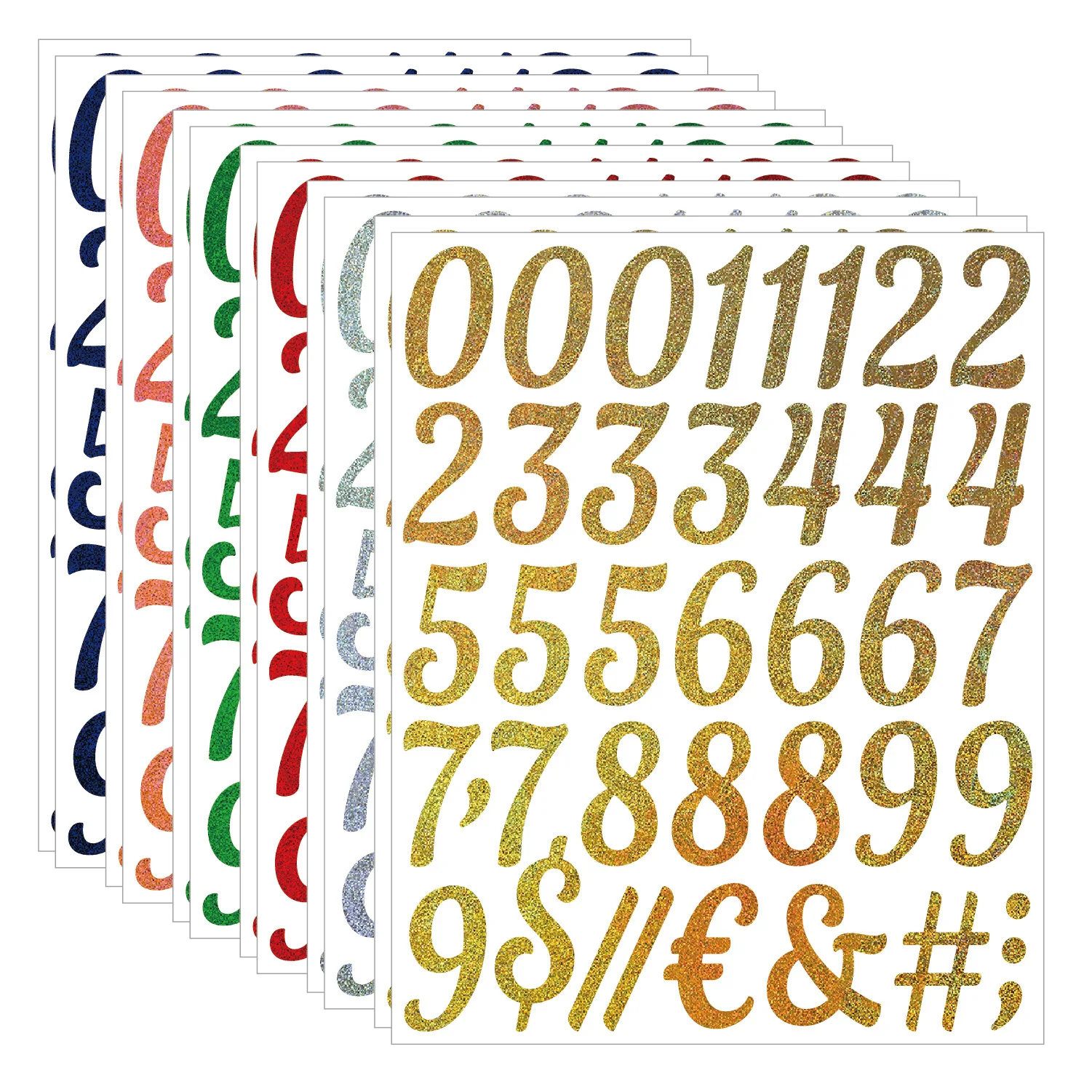 2 Inch Gold Silver Sand Mixed Number Stickers, Self-Adhesive DIY Number Labels Sticker for Marking