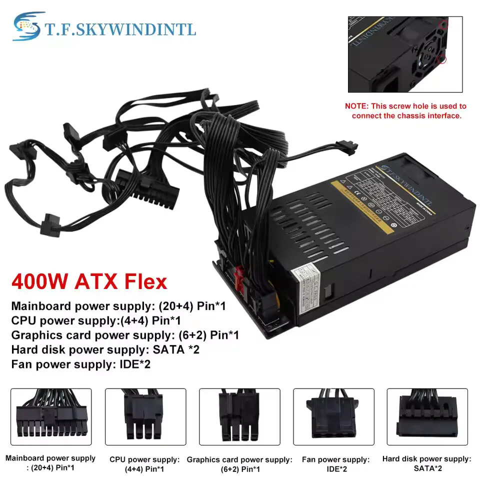1PC 400W ATX Power Supply Flex 110V 220V 80 Plus Gold with 6Pin PCIe With Fixed Cables Connector Power Supply Accessory