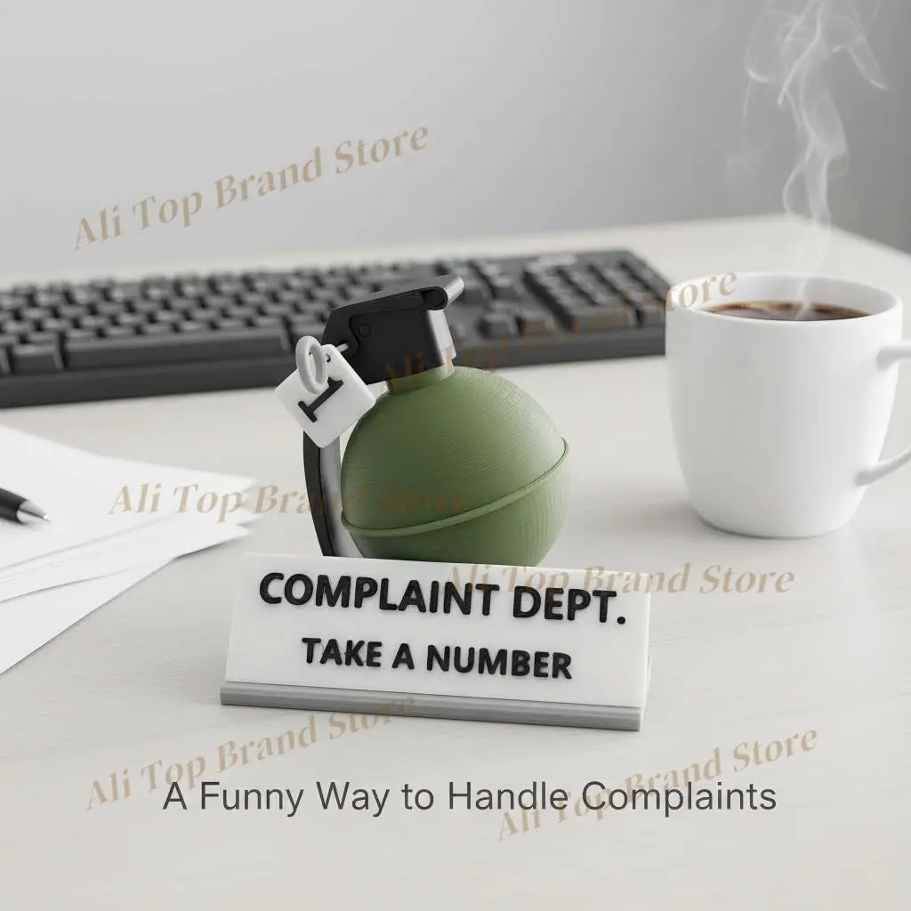 Complaint Department Desk Sign,Funny “Take a Number” Complaint Department Grenade Gag Gift,for Office Humor, Coworkers, or Prank