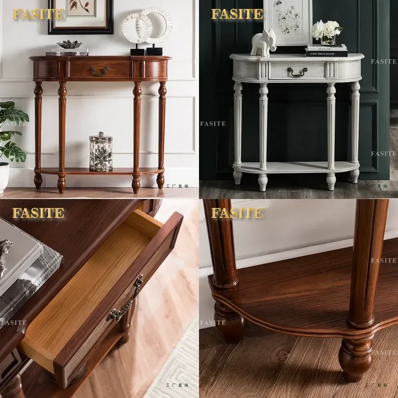 For American All Solid Wood Ultra Narrow Entrance Table Simple Entry Against Wall Ultra Thin Cabinet European Style Corridor