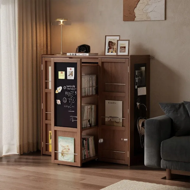 wall, integrated living room, home bedroom, storage magazine cabinet combination, pull-out belt door bookshelf