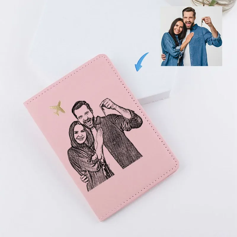 

Personalized Photo Gift for Her Passport Holder Cover Travel Wallet for Men Women Engrave Customize Card Case Credit Sets